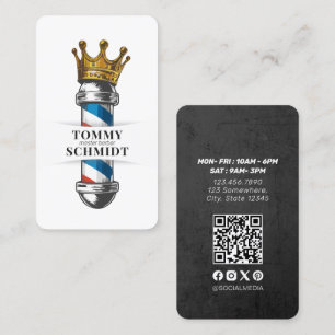 Barber Hair Shop Royal Crown Barber Pole QR-code Visitekaartje