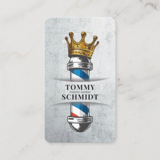 Barber Hair Shop Royal Crown Barber Pole QR-code Visitekaartje (Voorkant)