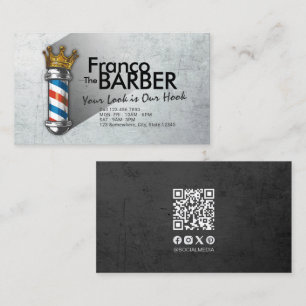Barber Hair Shop Royal Crown Barber Pole QR-code Visitekaartje