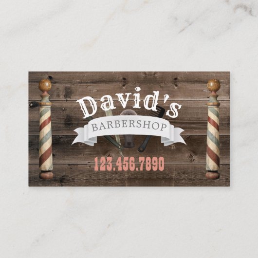 Barber Hair Stylist Barbershop Rustic Barn Wood Visitekaartje (Voorkant)