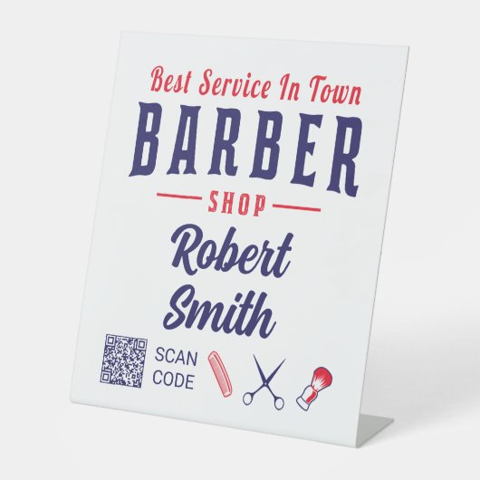 Barber Hair Stylist QR Code Barbershop Reclamebord Met Voetstuk (Voorkant)