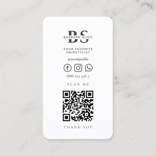 Barber Hair Stylist Zilveren Schaar Minimaal Wit Visitekaartje (Achterkant)