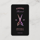 Barber Hair Stylist Zwart Roze Paarse Schaar Visitekaartje (Voorkant)