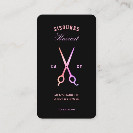 Barber Hair Stylist Zwart Roze Paarse Schaar Visitekaartje (Voorkant)