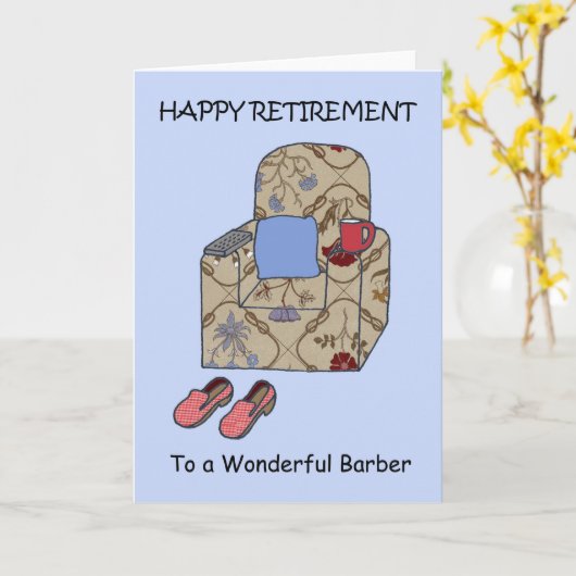 Barber Happy Retirement Cartoon Kaart (Gele Bloem)
