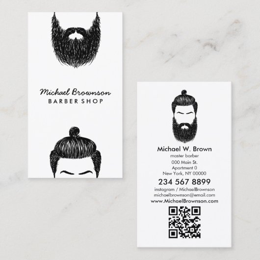 Barber hipster baard snor qr code visitekaartje (Voorkant / Achterkant)