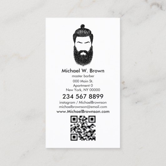 Barber hipster baard snor qr code visitekaartje (Achterkant)
