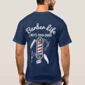 Barber Life Barber Pole T-shirt voor kapperszaken. (Achterkant)