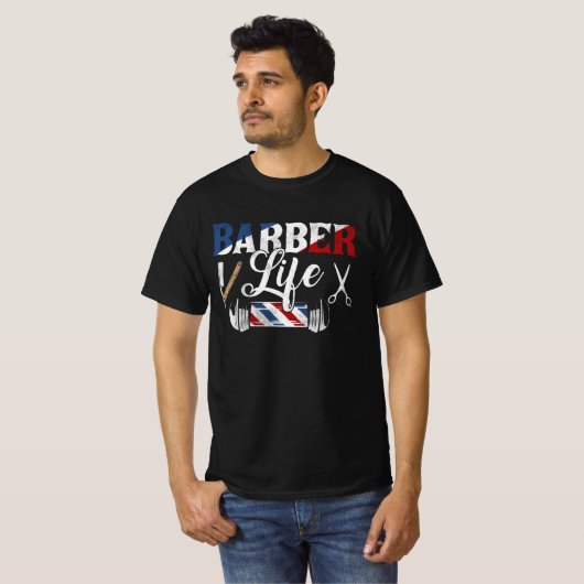 Barber Life Pole Scissors Blade Shop Hairs T-shirt (Voorkant volledig)