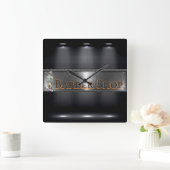 Barber Logo Black, zilver Vierkante Klok (Huis)