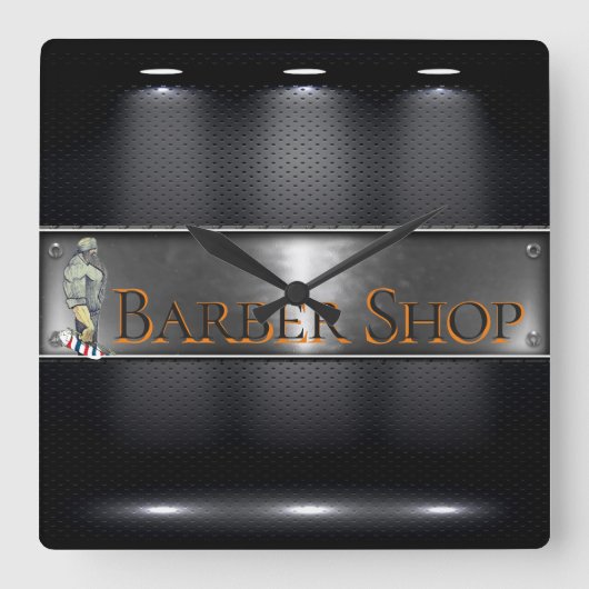 Barber Logo Black, zilver Vierkante Klok (Voorkant)