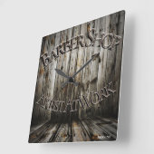 Barber-Logo en Wooden-achtergrond Vierkante Klok (Hoek)