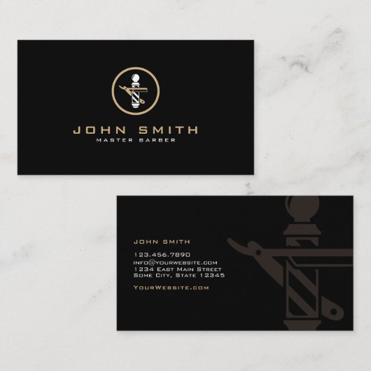 Barber-Logo met rechte stok en Barber-pool Visitekaartje (Voorkant / Achterkant)