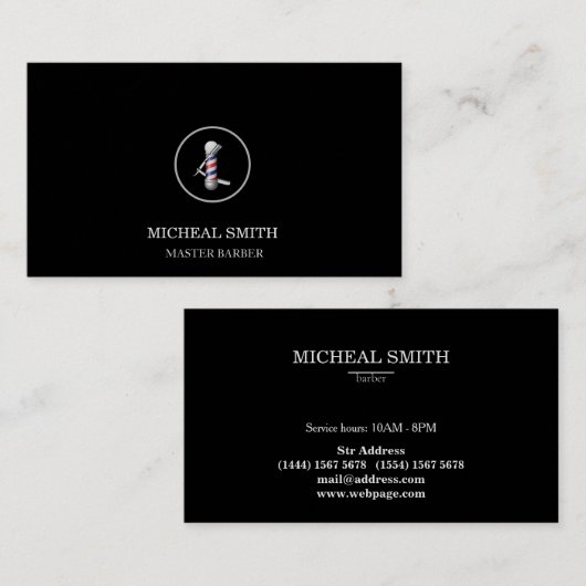 Barber-Logo met rechte stok en Barber-pool Visitekaartje (Voorkant / Achterkant)