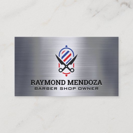 Barber Logo | QR Code | Metaalachtig  Visitekaartje (Voorkant)