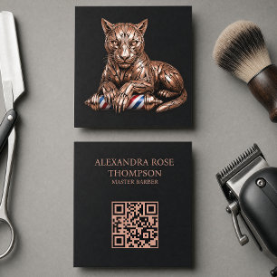 Barber Logo Roze Goud Scheermes Panter Kapperzaak Vierkante Visitekaartje