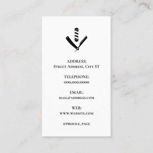 Barber logo zwart-wit visitekaartje (Achterkant)