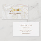 Barber Marble Swirls Gold Scissors Visitekaartje (Voorkant / Achterkant)