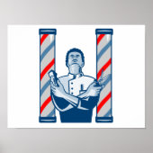Barber met poolhaarklem en schaar retro poster (Voorkant)