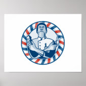 Barber met poolhaarklem en schaar retro poster (Voorkant)