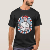 Barber met schaar en Cartoon T-shirt (Voorkant)