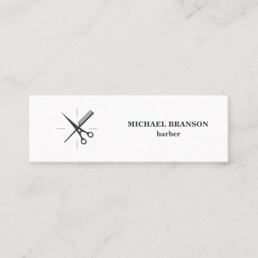 Barber minimalistisch grijs en witte schaar Comb Mini Visitekaartje (Voorkant)