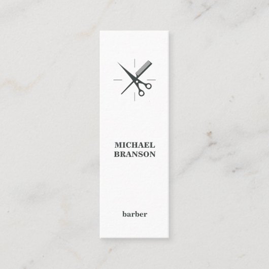Barber-minimalistische verticale schaar Comb Mini Visitekaartje (Voorkant)