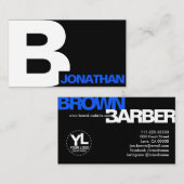 Barber Modern Bold Typography Initiaal Black White Visitekaartje (Voorkant / Achterkant)