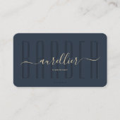 Barber Monogram Haarstylist Modern Donkerblauw Visitekaartje (Voorkant)