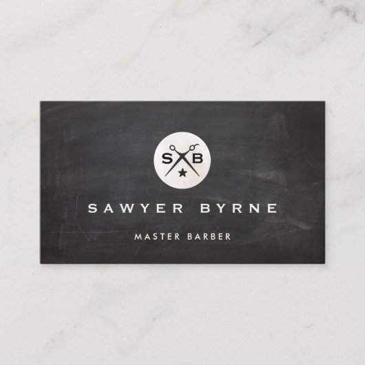 Barber Monogram Scissors Black Barbershop Visitekaartje (Voorkant)