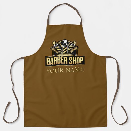 Barber naam goud logo barber winkel bruin schort (Voorkant)