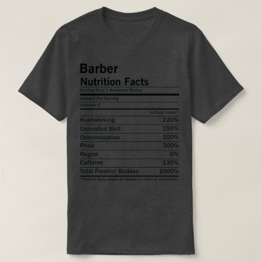 Barber Nutrition Facts 2 T-shirt (Design voorkant)