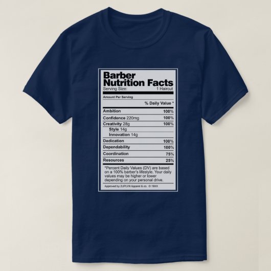 Barber Nutrition Facts 4 T-shirt (Design voorkant)