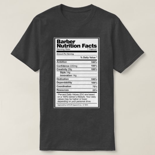 Barber Nutrition Facts T-shirt (Design voorkant)