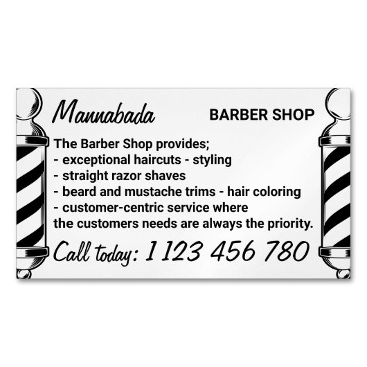 Barber-poeskapster Magnetisch Visitekaartje (Voorkant)