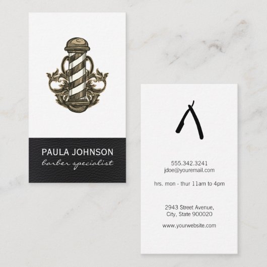 Barber Pole Afspraak Leer Stylist Barber Visitekaartje (Voorkant / Achterkant)