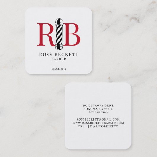 Barber Pole Barber Hair Stylist Square Business C Vierkante Visitekaartje (Voorkant / Achterkant)