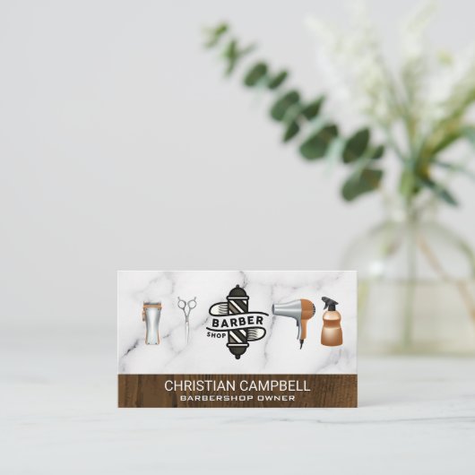 Barber Pole | Barberwinkel | Marmer Wood Visitekaartje (Staand voorkant)
