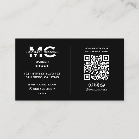 Barber Pole Classic Black Loyalty Visitekaartje (Voorkant)