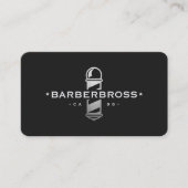 Barber Pole Elegant Zwart Zilver Barbershop Visitekaartje (Voorkant)