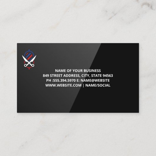 Barber Pole en Scissors Logo | QR-code Visitekaartje (Achterkant)