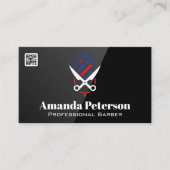 Barber Pole en Scissors Logo | QR-code Visitekaartje (Voorkant)