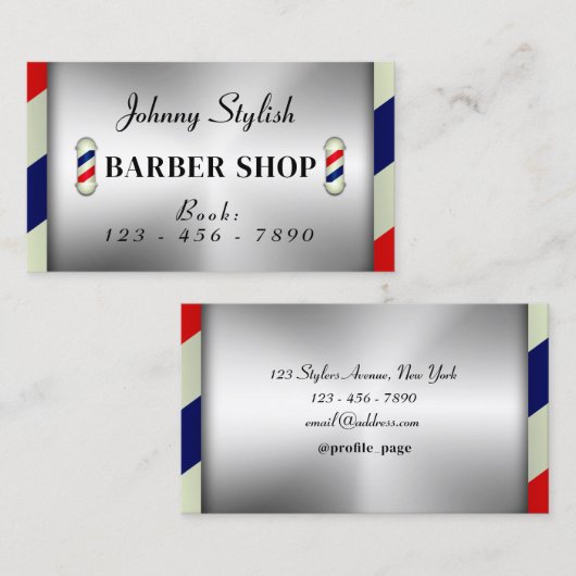 Barber pole faux metallic Visitekaartje (Voorkant / Achterkant)