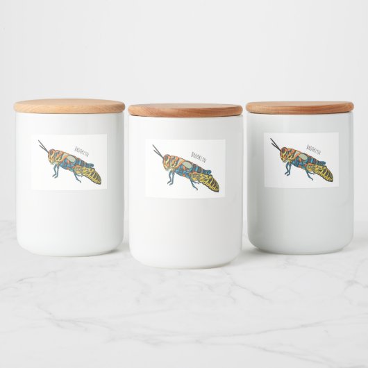 Barber pole grasshopper cartoon illustration voedselcontainer etiket (Flessen)