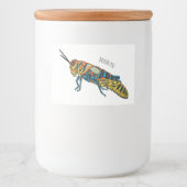 Barber pole grasshopper cartoon illustration voedselcontainer etiket (Voorkant)