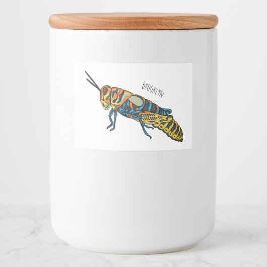 Barber pole grasshopper cartoon illustration voedselcontainer etiket (Voorkant)