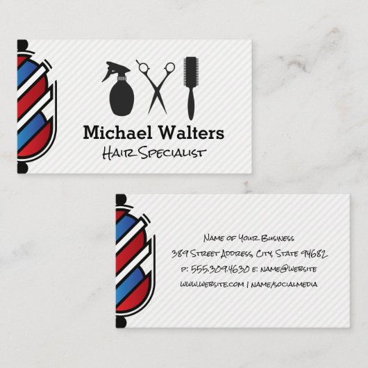 Barber Pole | Haarsnijgereedschap Visitekaartje (Voorkant / Achterkant)