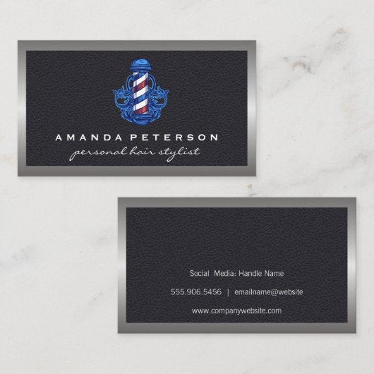 Barber Pole Logo | Leder Visitekaartje (Voorkant / Achterkant)