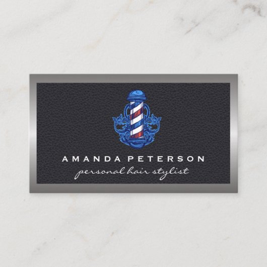 Barber Pole Logo | Leder Visitekaartje (Voorkant)