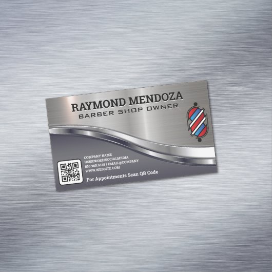 Barber Pole Logo | QR-code | Metaalglansmachine Magnetisch Visitekaartje (Voorbeeld)